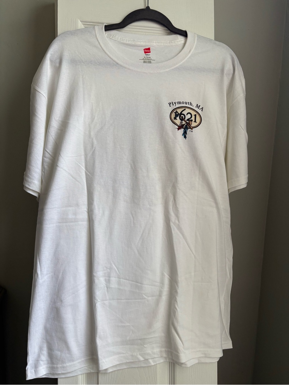 Hanes White Short Sleeve Plymouth MA 1621 Tee